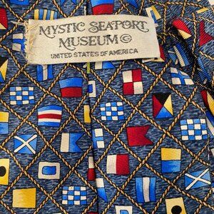Mystic Seaport Museum Nautical Flags Gray Silk Tie Multicolor Souvenir Boating